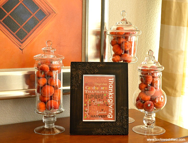 Framed Autumn printable with faux pumpkins