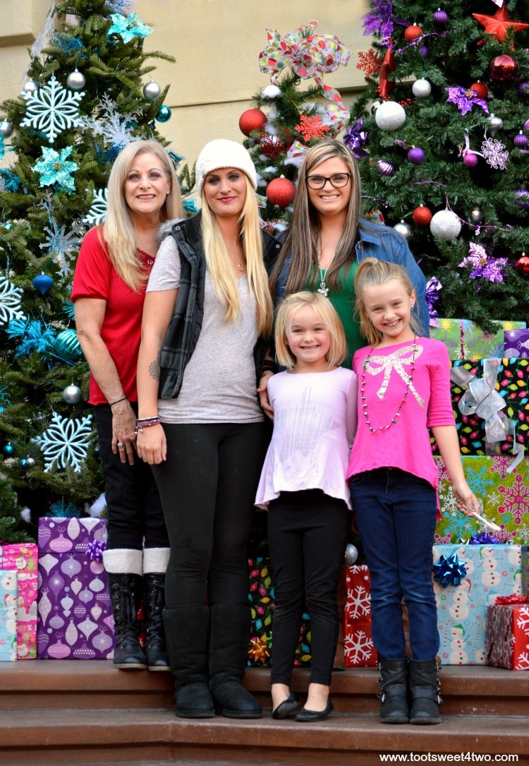 7-Gail, Samantha, Tiffany, Princess P and Princess Sweetie Pie in front of Christmas trees
