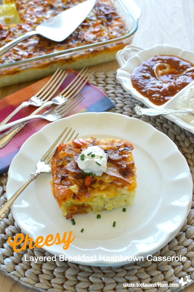 Cheesy Layered Breakfast Hashbrown Casserole - cheesy and delicious!
