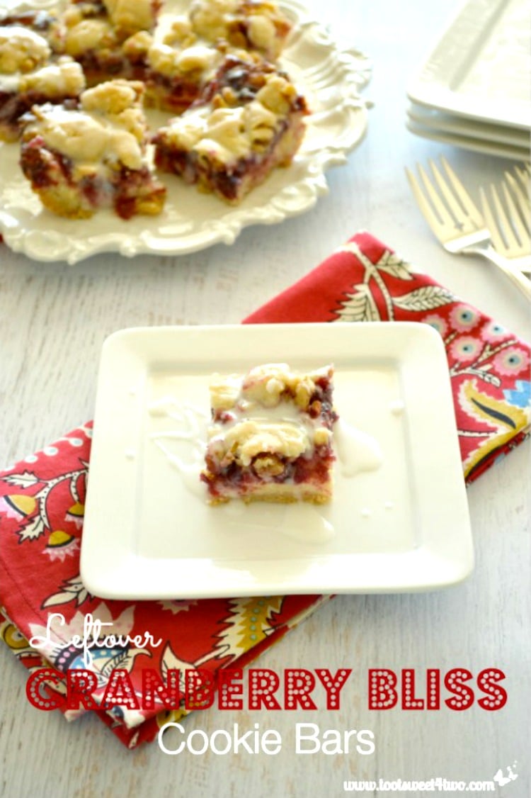 Leftover Cranberry Bliss Cookie Bars - a delicious way to use leftover cranberry sauce!