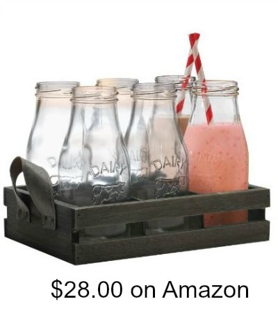Milk Bottle Jugs and Wooden Crate