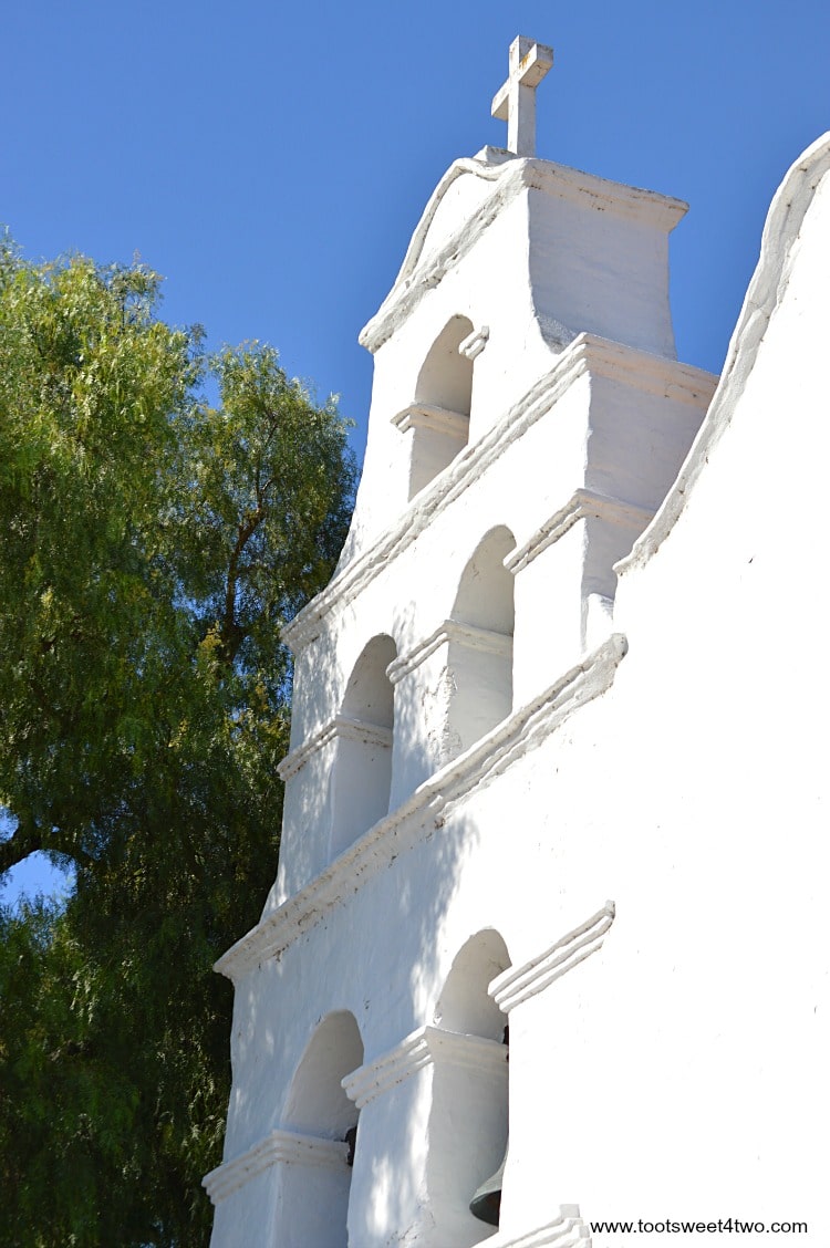 Side view of bell tower at Mission San Diego de Alcala