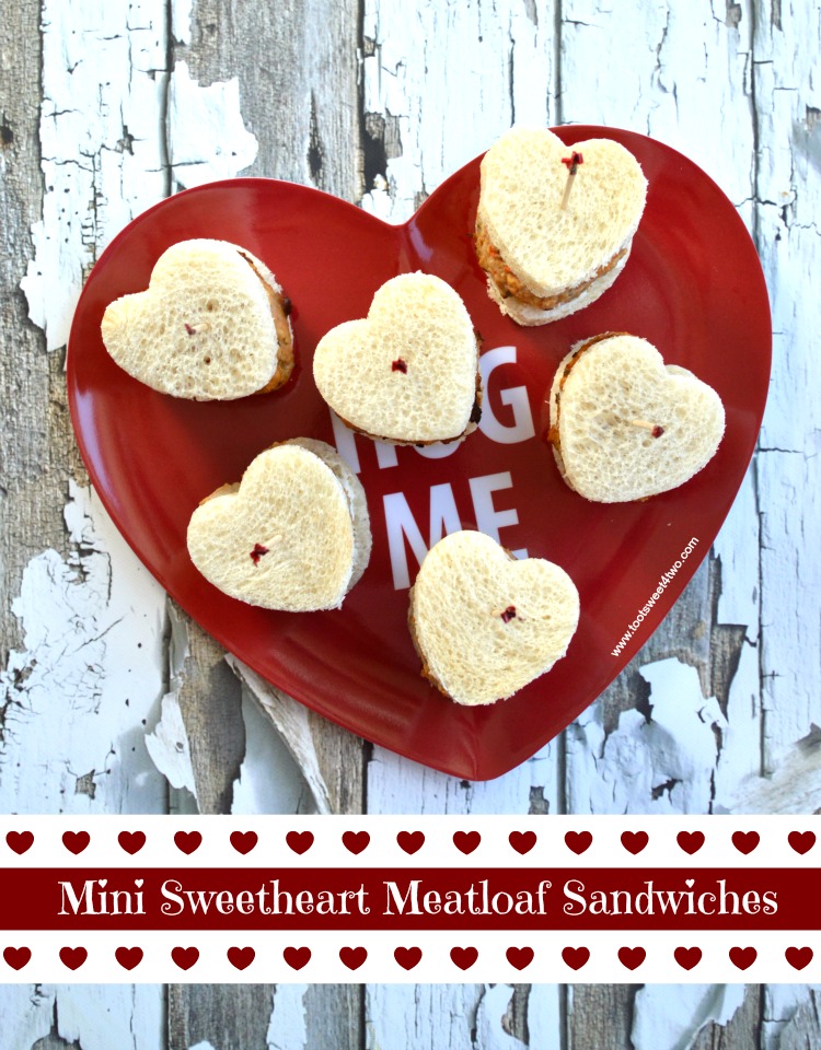Mini Sweetheart Meatloaf Sandwiches on a heart-shaped plate