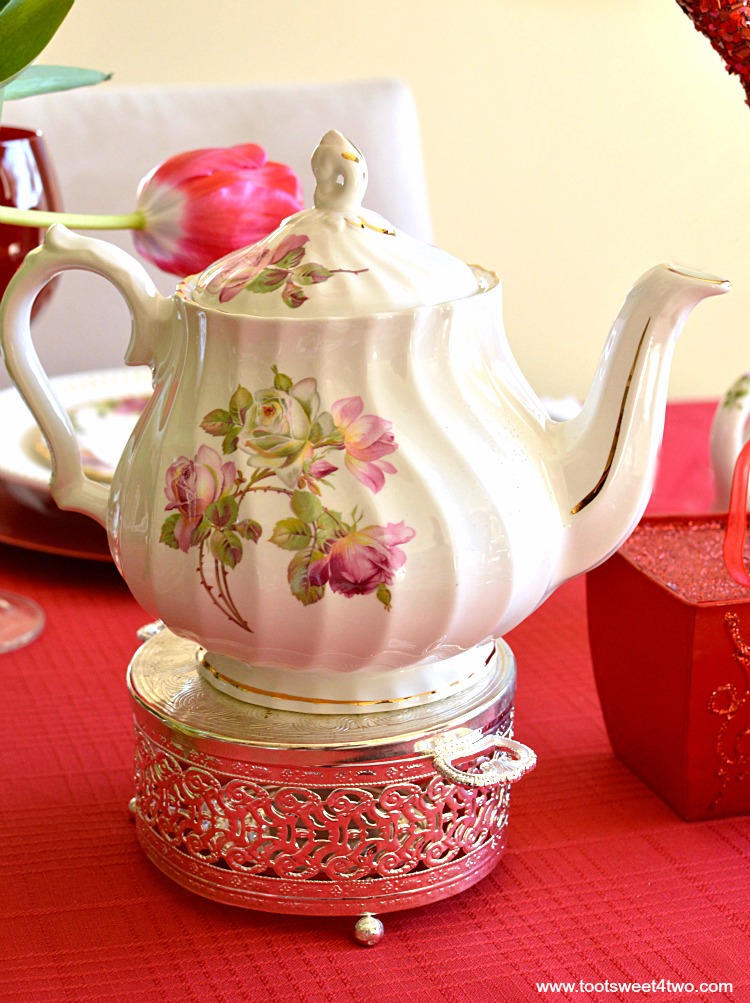Pink and White Rose Teapot - A Valentine's Day Tea Party Tablescape