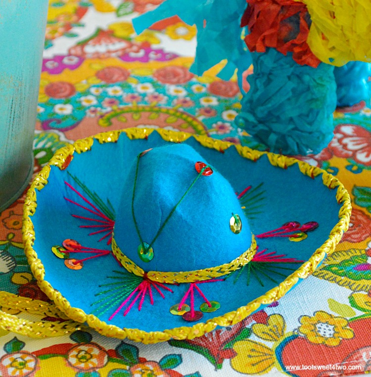 Miniature Blue Mariachi Sombrero for Decorating the Table for a Cinco de Mayo Celebration
