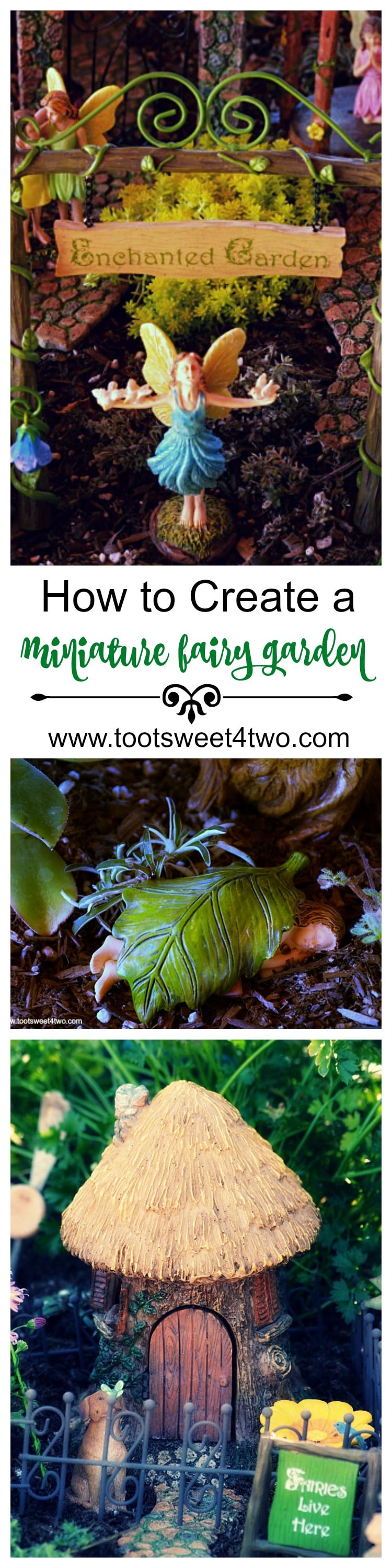 Have you ever wanted to create your own miniature fairy garden? A magical, mystical, otherworldly place full of miniature enchantment? Here you'll learn how to create a magical miniature fairy garden using collected whimsical fairy cottages, playful fairies, adorable wee animals, quirky fairy doors and fanciful fairy garden accessories. | www.tootsweet4two.com