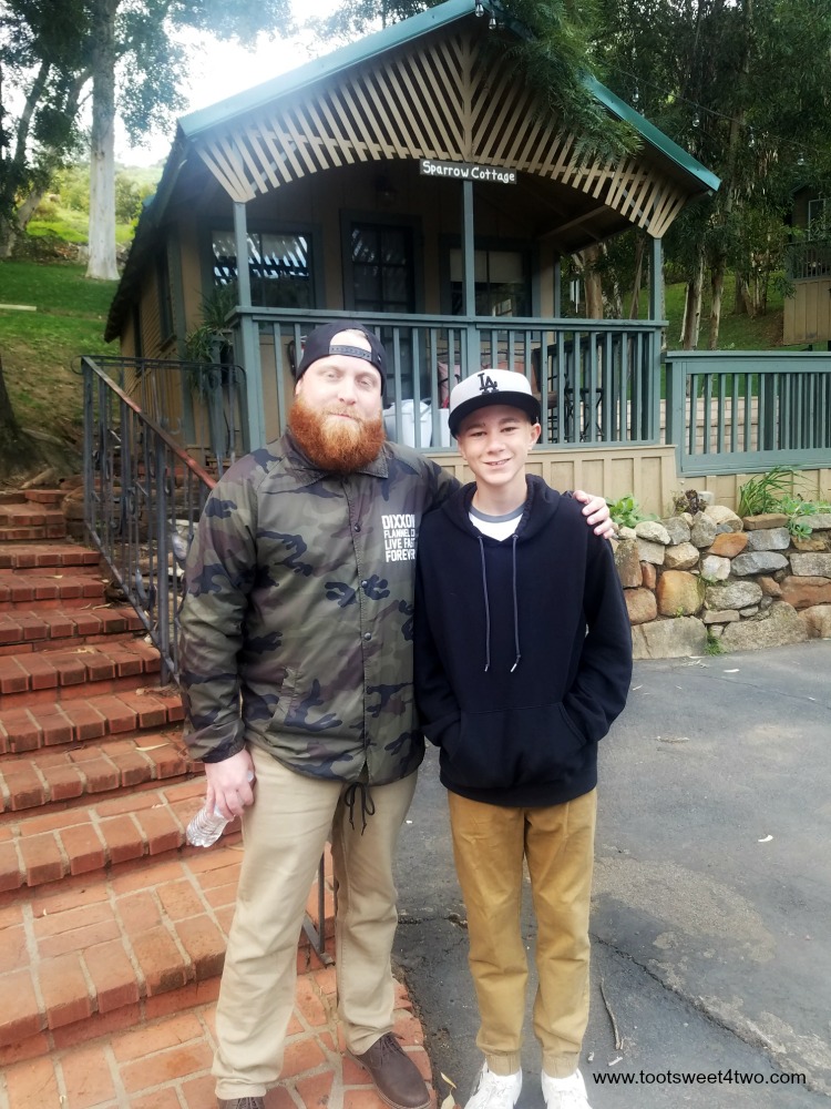 Kyle and Dylan in front of the Sparrow Cottage at The Ranch at Bandy Canyon