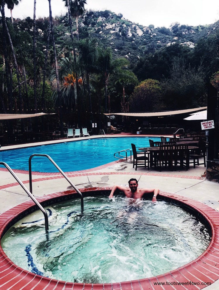 Sam in the hot tub at The Ranch at Bandy Canyon