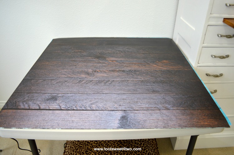 Faux Brown Wood Photography Backdrop on folding table