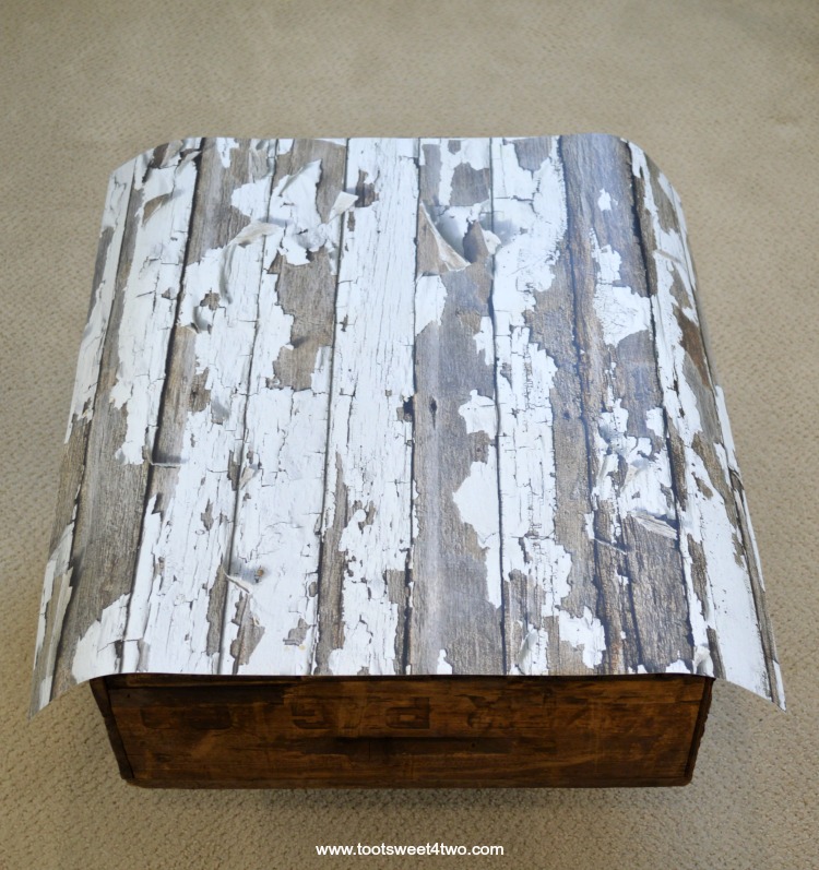 Faux Peeling White Wood Backdrop on Wooden Crate