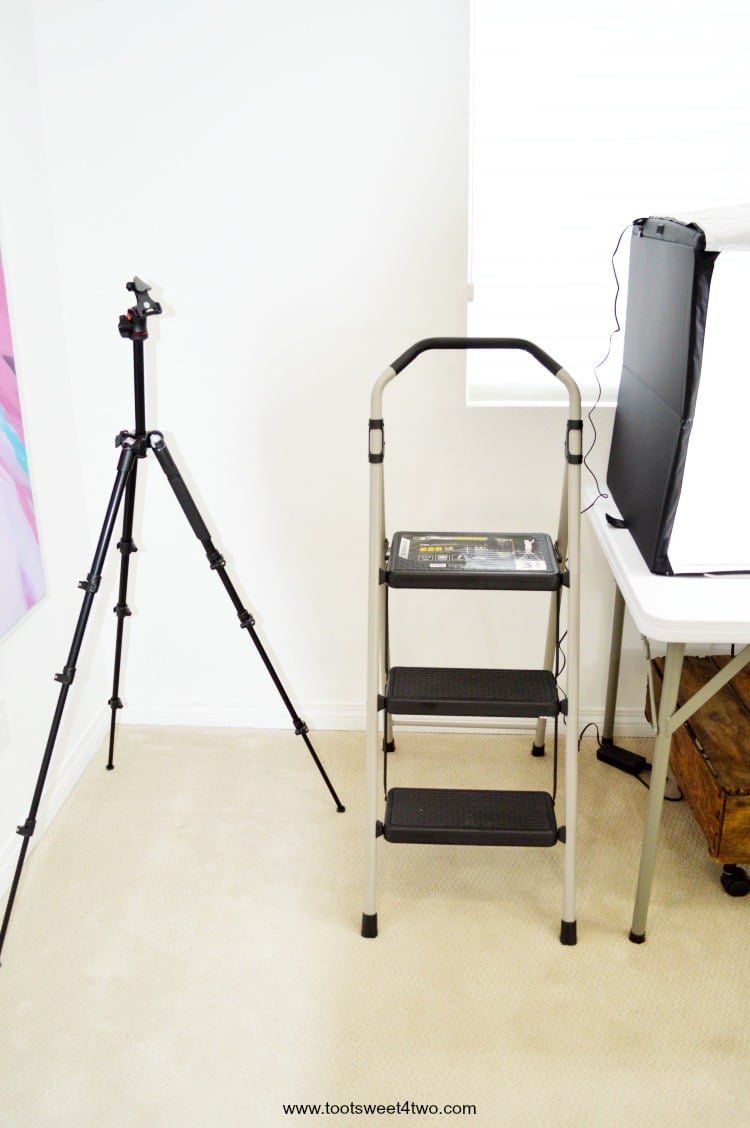 Step Ladder and Camera Tripod in Food Photography Home Studio